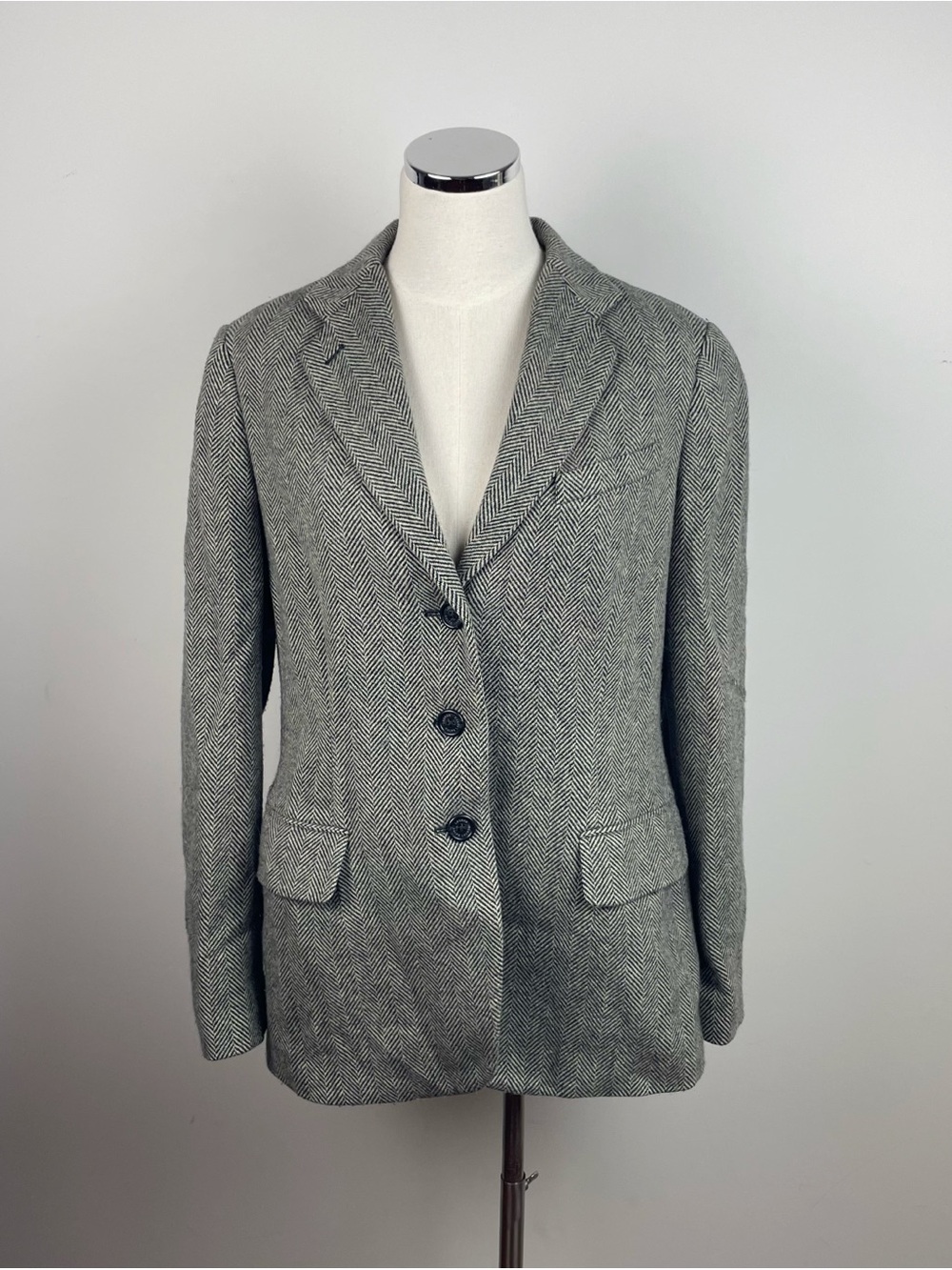 Lauren Ralph Lauren Black White Wool Tweed Button Front Blazer Jacket Coat